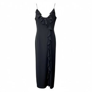 90s Papell Boutique Ruffled Wrap Slip Dress Size 8 Black Spaghetti Strap Classic